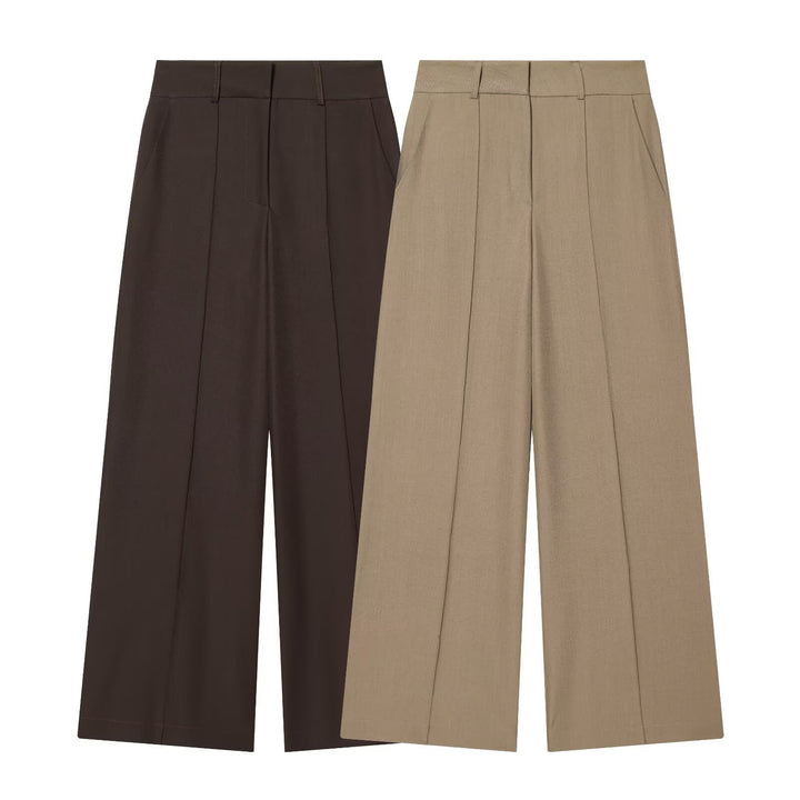 Damen weite Anzughose mit hoher Taille und Falten Drune