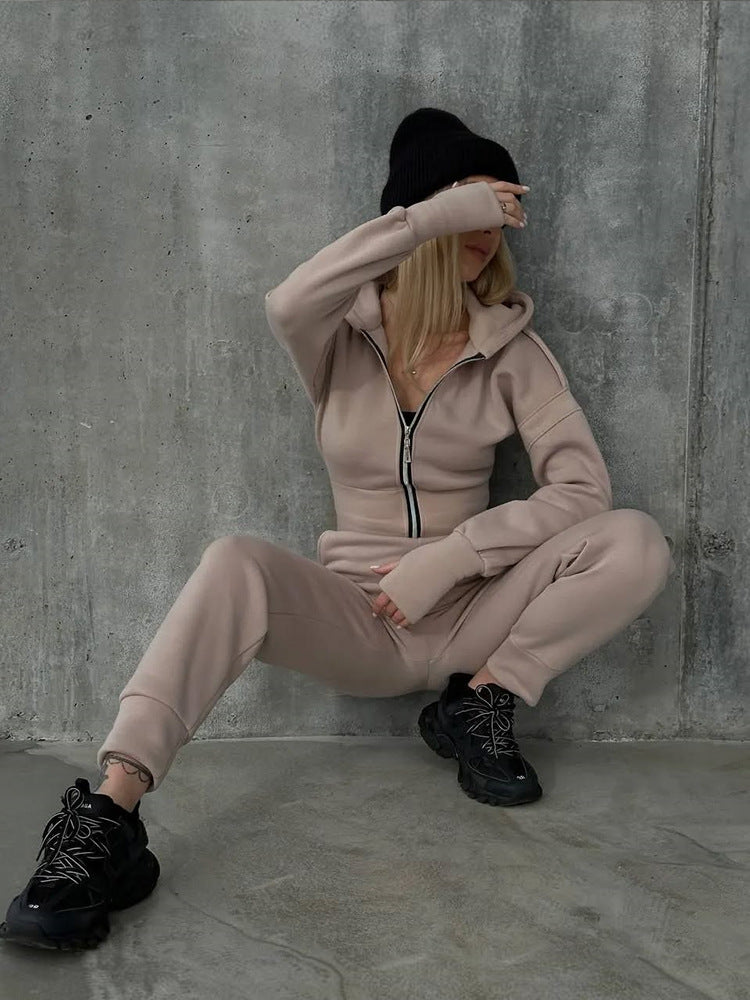 Damen Sportlicher Jumpsuit mit Reißverschluss und hohem Kragen Drune