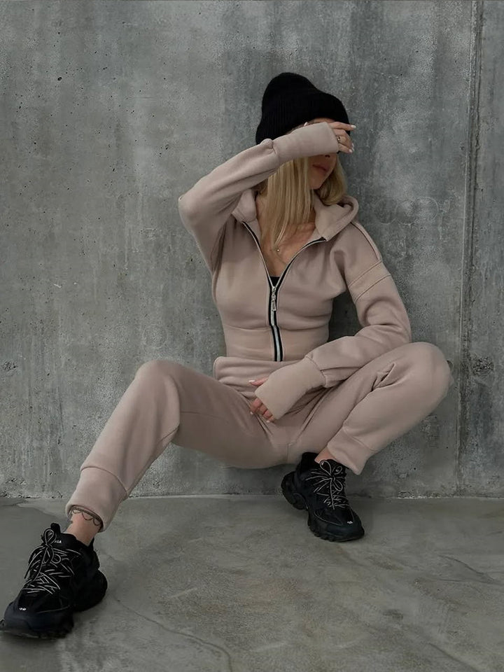 Damen Sportlicher Jumpsuit mit Reißverschluss und hohem Kragen Drune