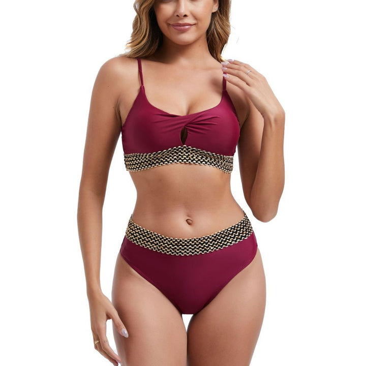 Damen Hoch tailliertes Bikini-Set mit dekorativem Knotendetail Drune