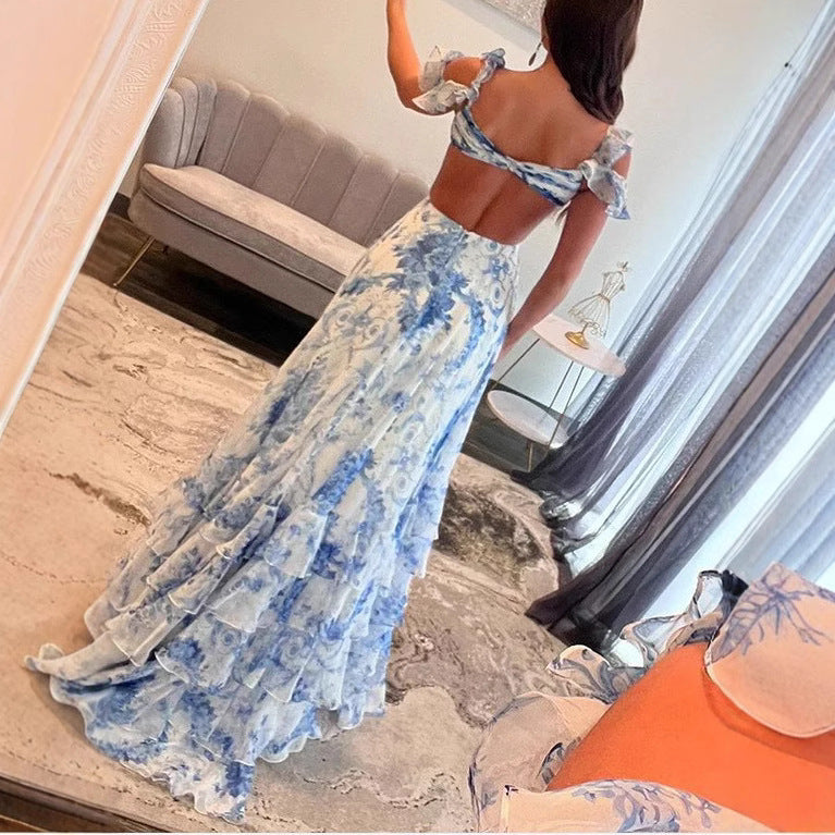 Damen Romantisches Maxikleid mit Rüschendetails und floralem Design Drune