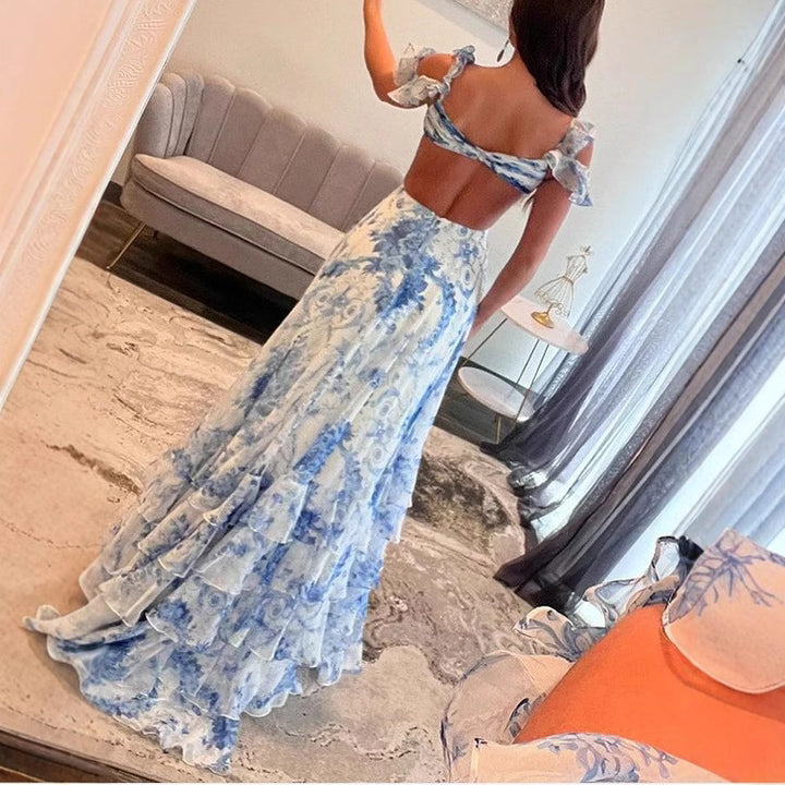 Damen Romantisches Maxikleid mit Rüschendetails und floralem Design Drune