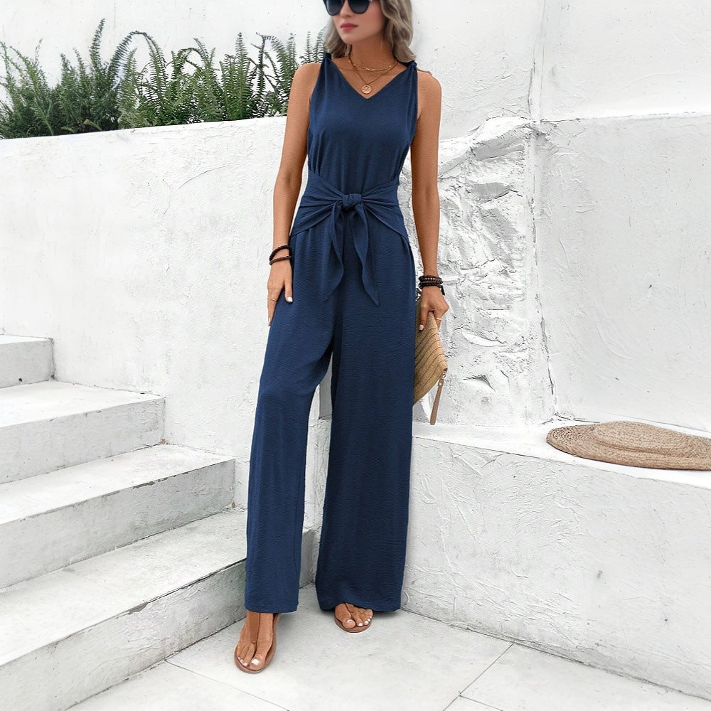 Damen Jumpsuit mit Gürteldetail und V-Ausschnitt Drune