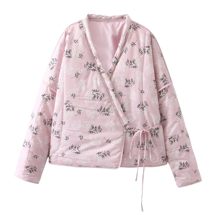 Damen gesteppte Übergangsjacke mit floralem Muster und kontrastierenden Details Drune