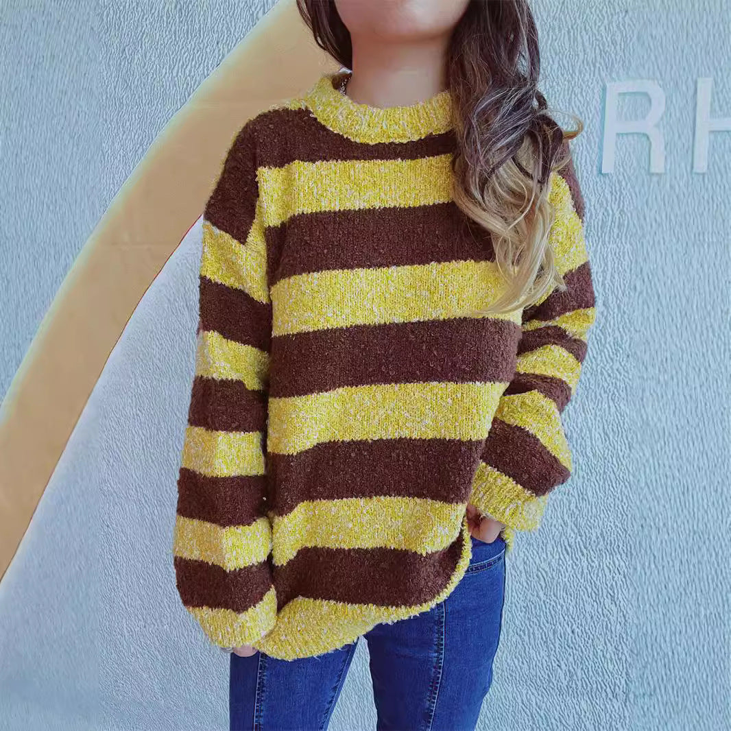 Damen gemütlicher gestreifter Sweater mit weichem Material und lässigem Schnitt Drune