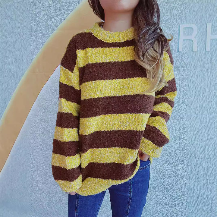Damen gemütlicher gestreifter Sweater mit weichem Material und lässigem Schnitt Drune