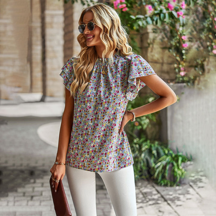 Damen Bluse mit floralem Design und Rüschendetails Drune