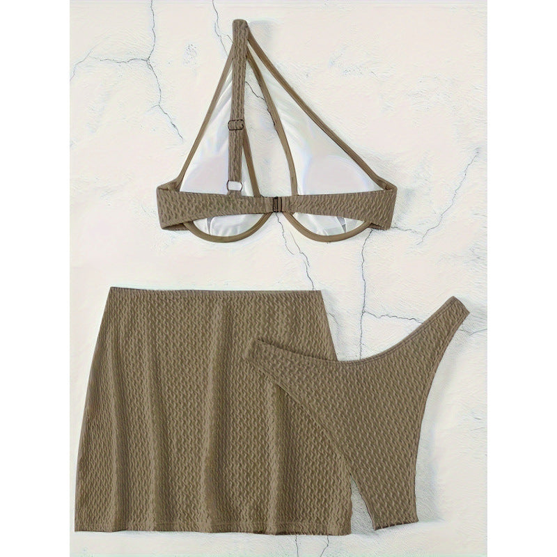 Damen Triangel-Bikini-Set mit modischem Wickelrock und innovativem Design Drune