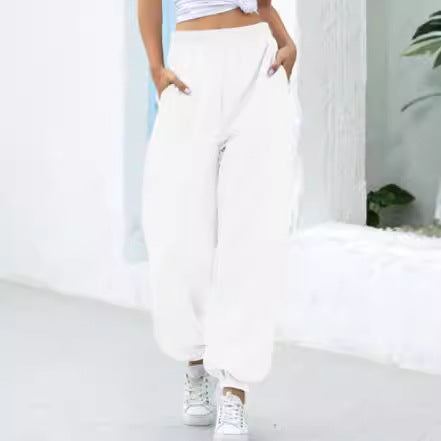 Damen nan weite High-Waist Jogginghose aus weichem Fleece mit elastischem Bund, Eingrifftaschen und engen Saumbündchen Drune
