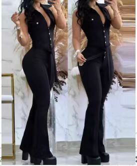 Damen Eleganter Flared Jumpsuit mit Knopfdetails Drune