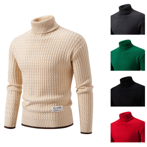 Herren Strickpullover mit hohem Kragen und strukturiertem Zopfmuster Drune