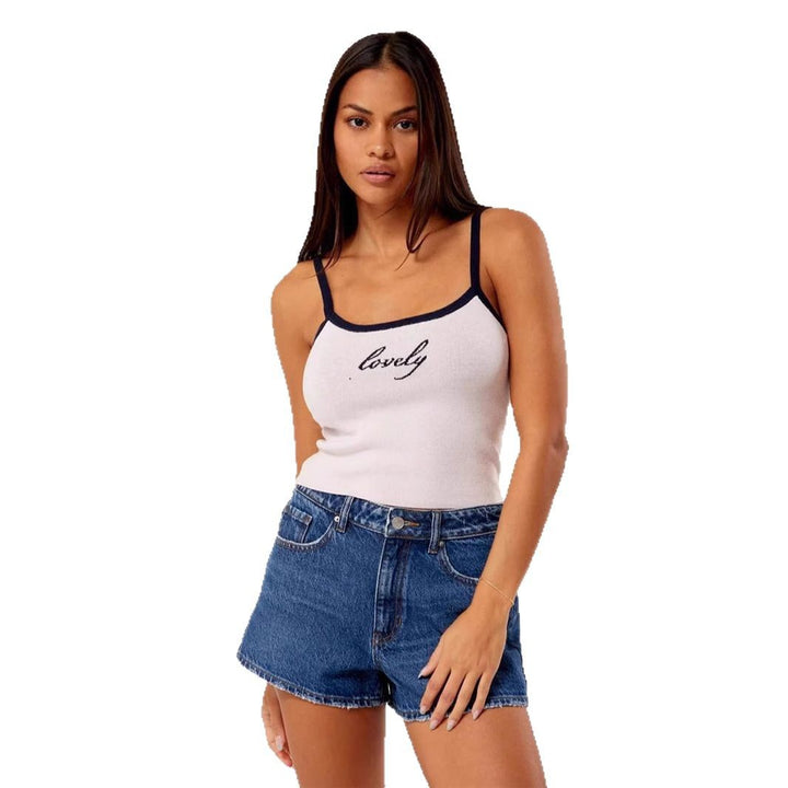 Damen Figurbetontes Crop-Top mit edlem Schriftzug Drune