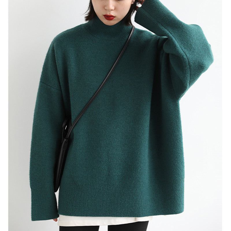 Damen Grobstrickpullover mit hohem Rollkragen und überschnittenen Schultern Drune