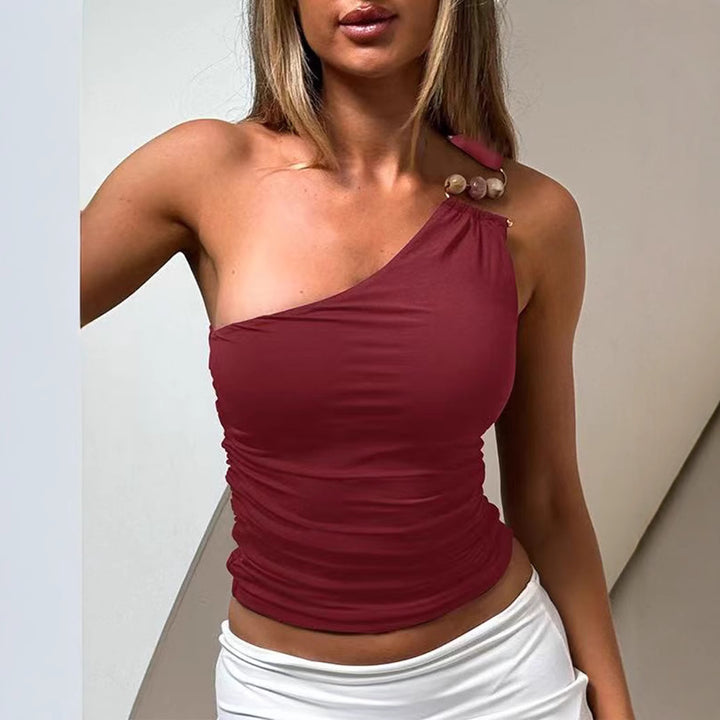 Damen asymmetrisches Top mit dekorativen Knöpfen Drune