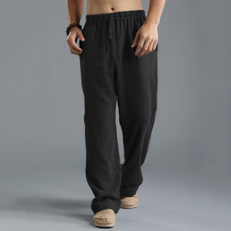 Herren nan lässige Leinenhose mit elastischem Bund, Kordelzug und geradem Bein Drune