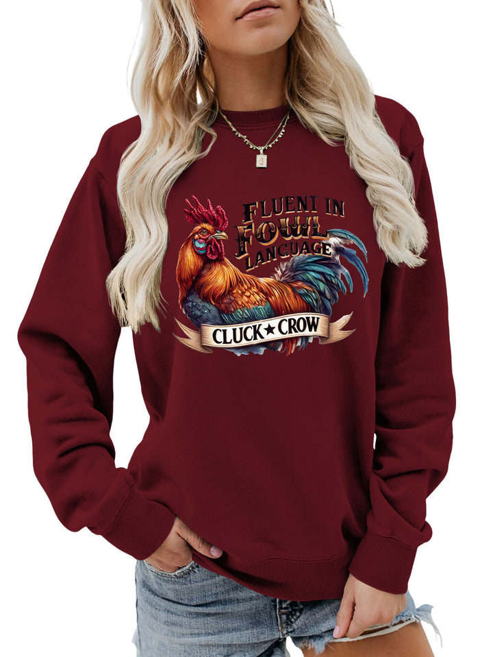 Damen Sweatshirt mit humorvollem Hühnermotiv und bequemer Passform Drune