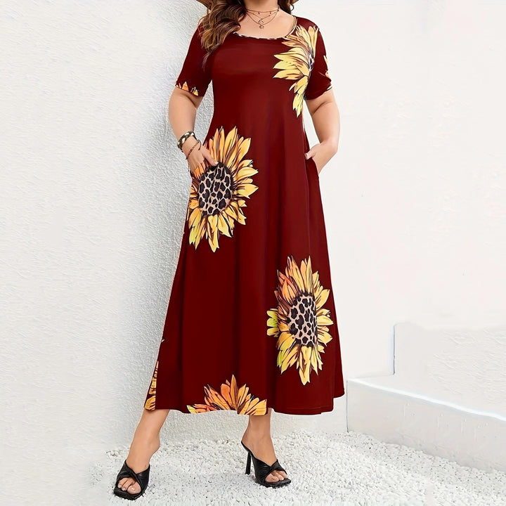 Damen Elegantes Maxikleid mit Blumenmuster und Taschen Drune
