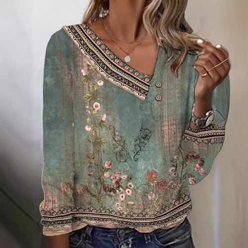 Damen Bluse mit floralem Muster und stylischem V-Ausschnitt Drune