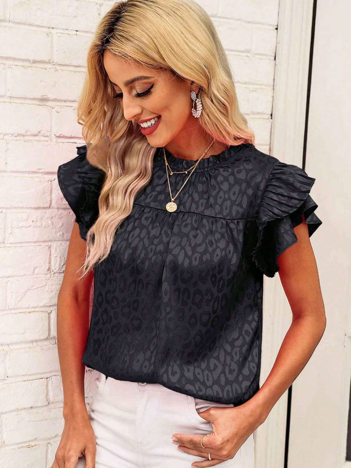 Damen Bluse mit modischen Rüschendetails und elegantem Leopardenmuster Drune