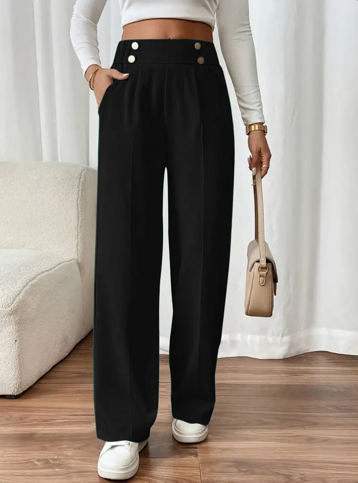 Damen Weitgeschnittene Hochtaillenhose mit eleganten Knopfdetails Drune