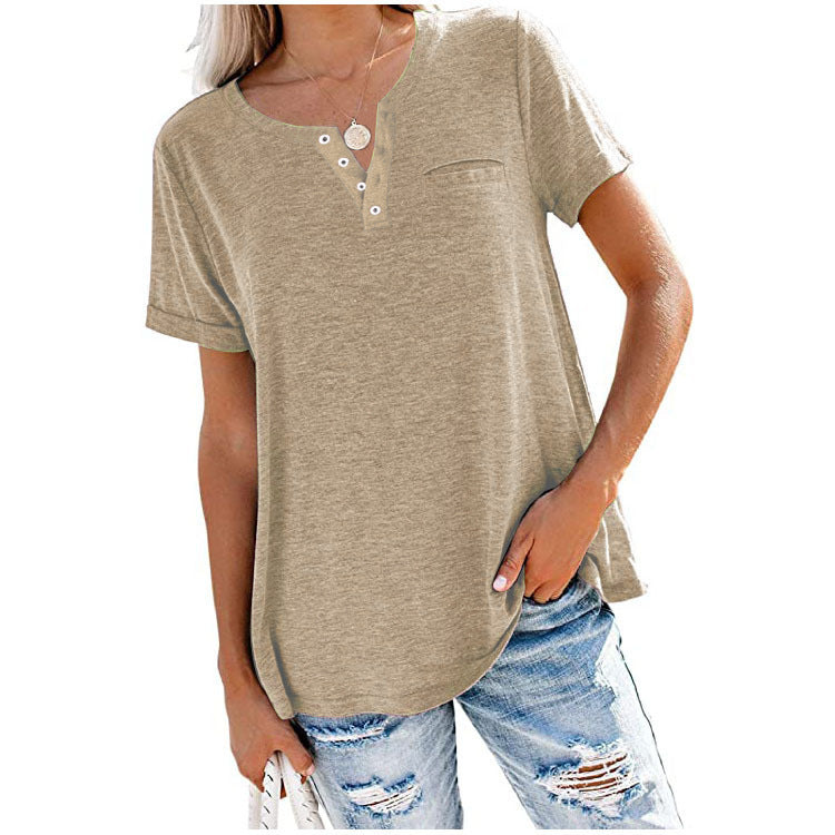 Damen Freizeit T-Shirt mit Knopfleiste und Brusttasche Drune