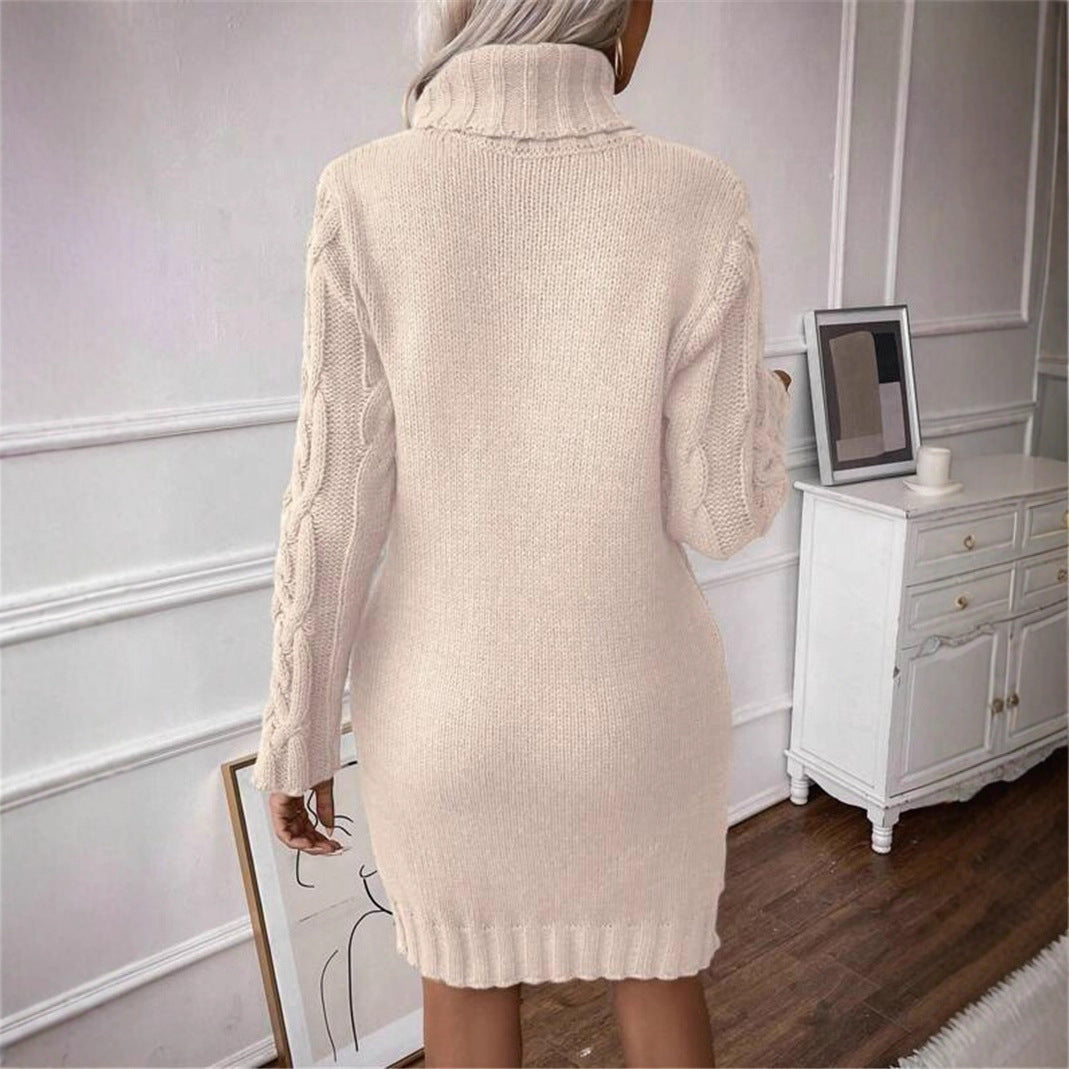 Damen Strickkleid mit hochgeschlossenem Kragen und Zopfmuster Drune