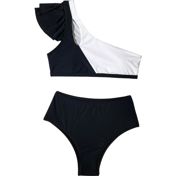 Damen asymmetrisches Bikini-Set mit hohem Bund Drune