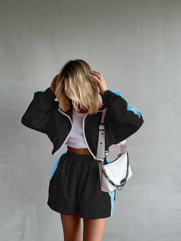 Damen Sportliches Windbreaker-Set mit elastischen Shorts Drune