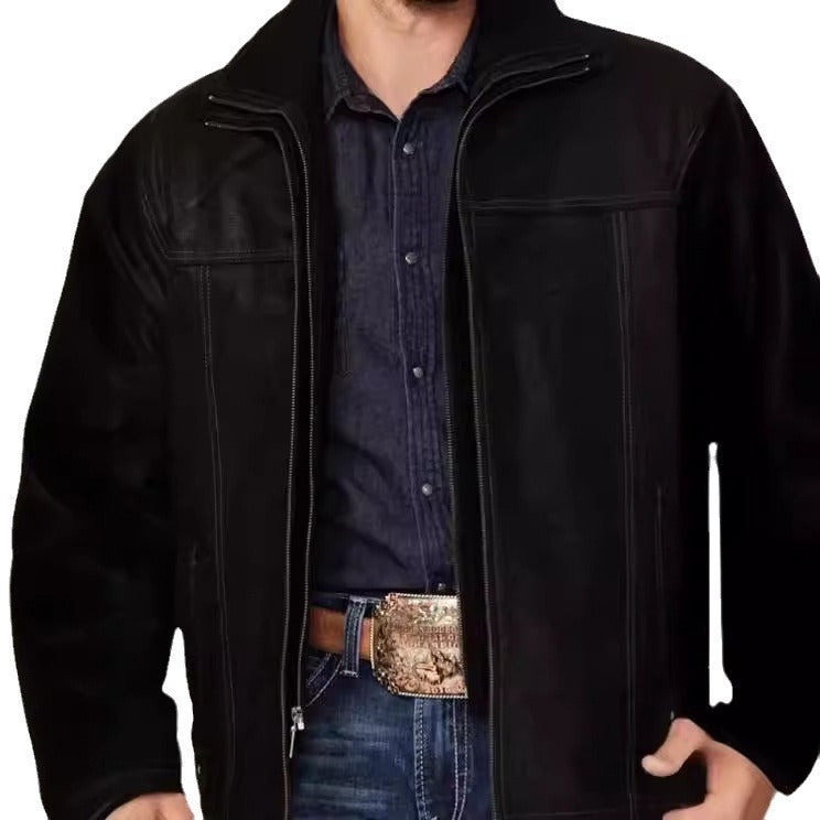 Herren Stilvolle Lederjacke mit auffälligen Nähten Drune