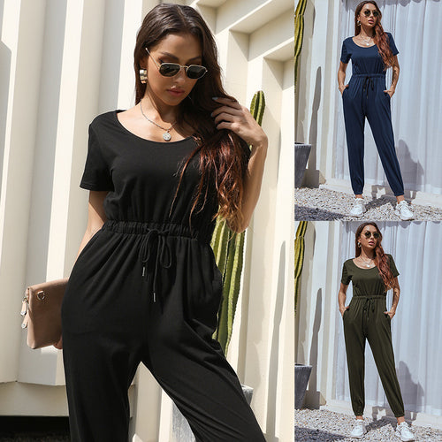 Damen komfortabler Jumpsuit mit elastischem Taillenzug und praktischen Seitentaschen Drune