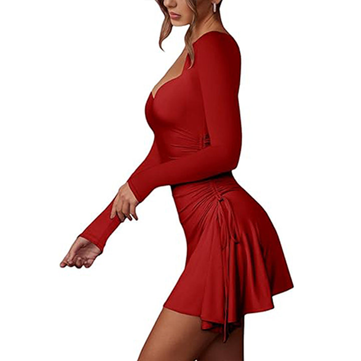 Damen figurbetontes Minikleid mit tiefem V-Ausschnitt und Raffung Drune