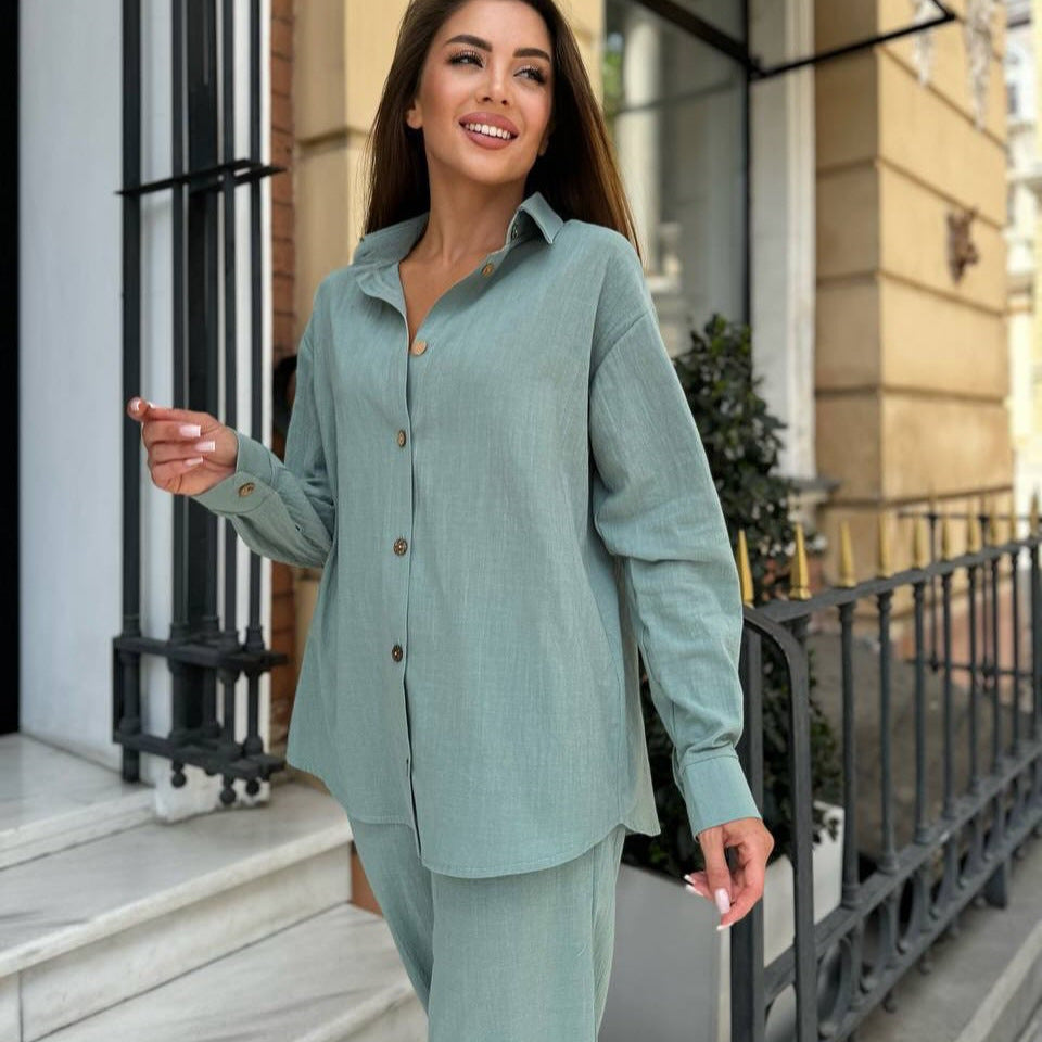 Damen modische weit geschnittene Jacke und Hose Set Drune