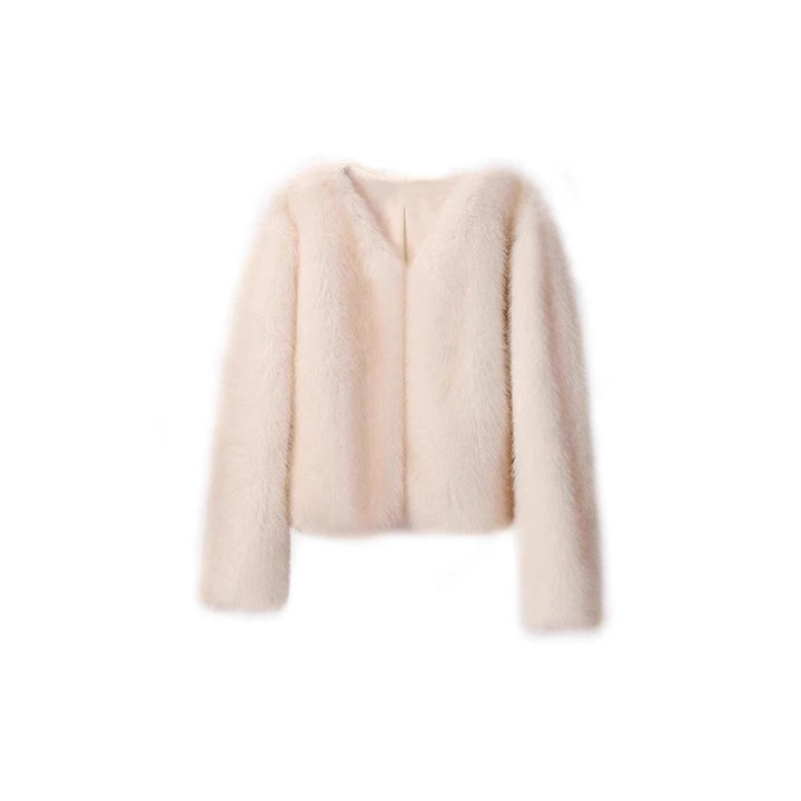 Damen luxuriöse Plüschjacke mit V-Ausschnitt Drune
