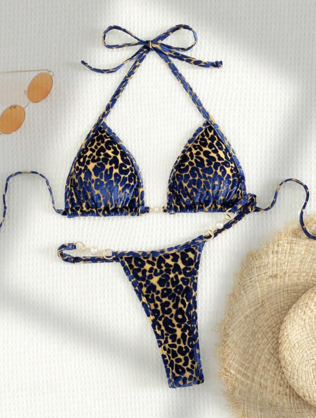 Damen Triangel-Bikini-Set mit luxuriösem Glanz und elegantem Leoprint Drune
