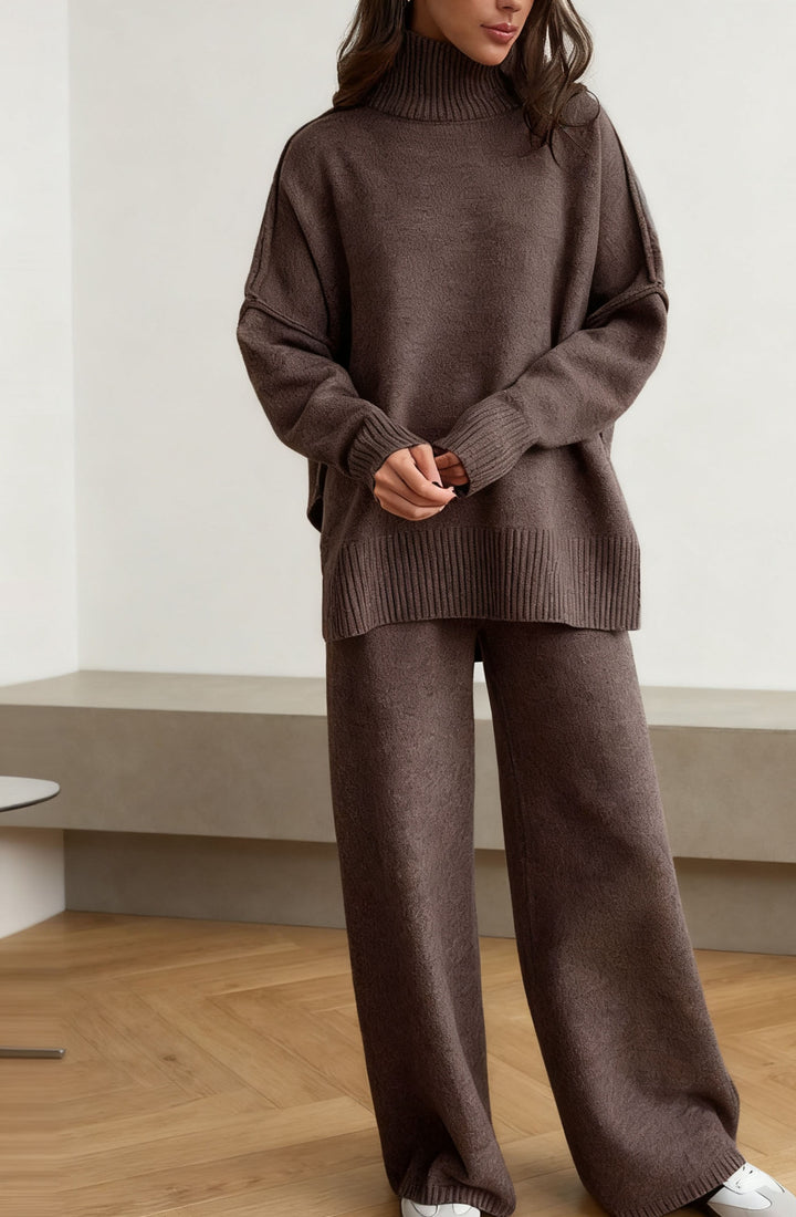 Damen entspannendes Fleece-Loungewear-Set mit hohem Kragen Drune