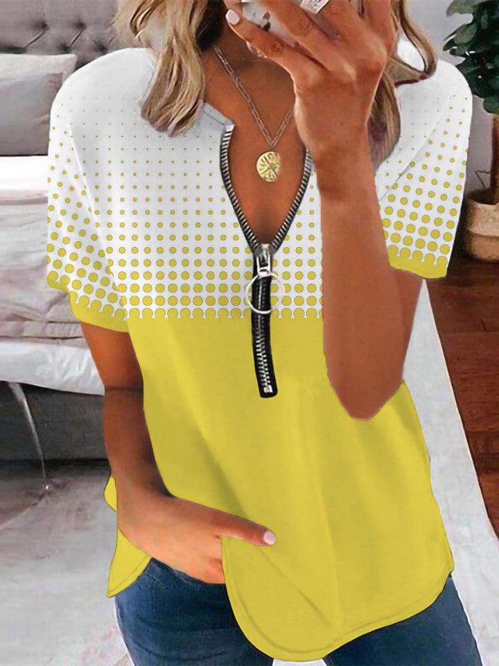 Damen T-Shirt mit Reißverschluss und Musterdetails Drune