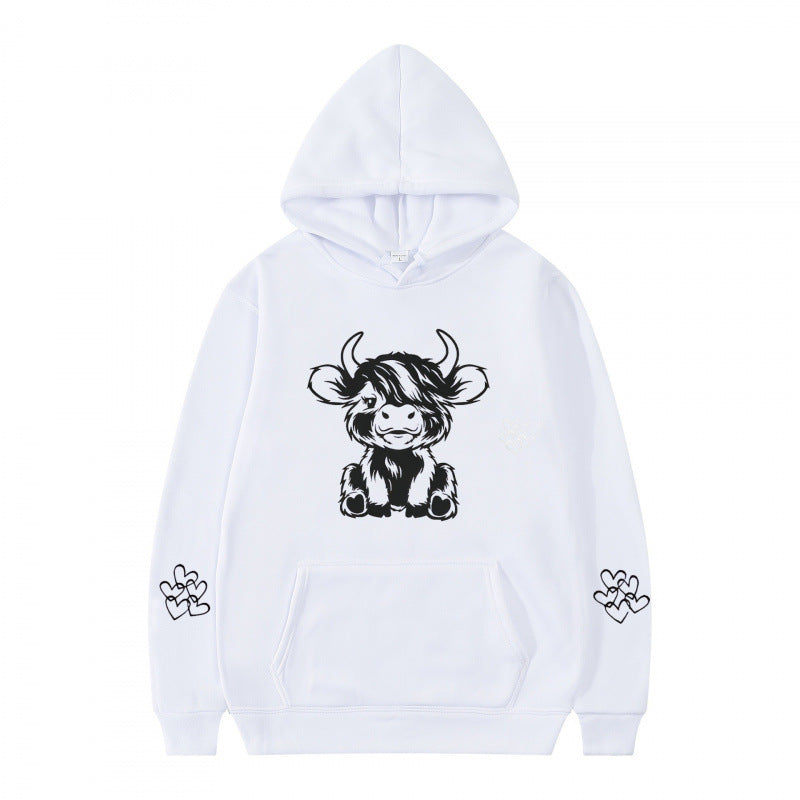 Damen Kapuzensweater mit entzückendem Kuhmotiv und praktischen Kängurutaschen Drune