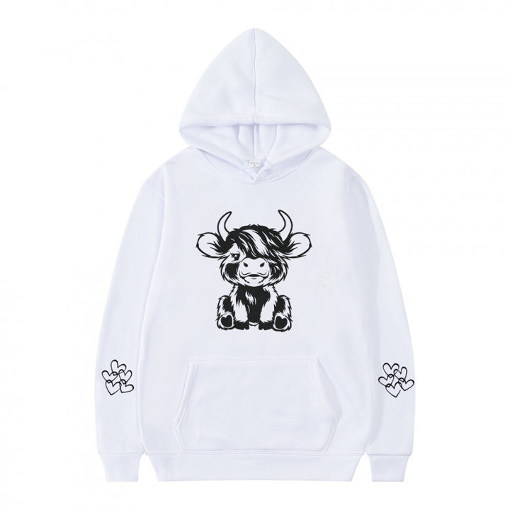 Damen Kapuzensweater mit entzückendem Kuhmotiv und praktischen Kängurutaschen Drune