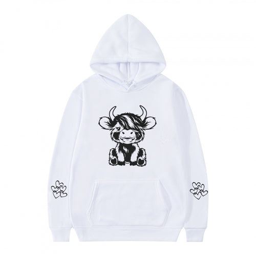 Damen Kapuzensweater mit entzückendem Kuhmotiv und praktischen Kängurutaschen Drune