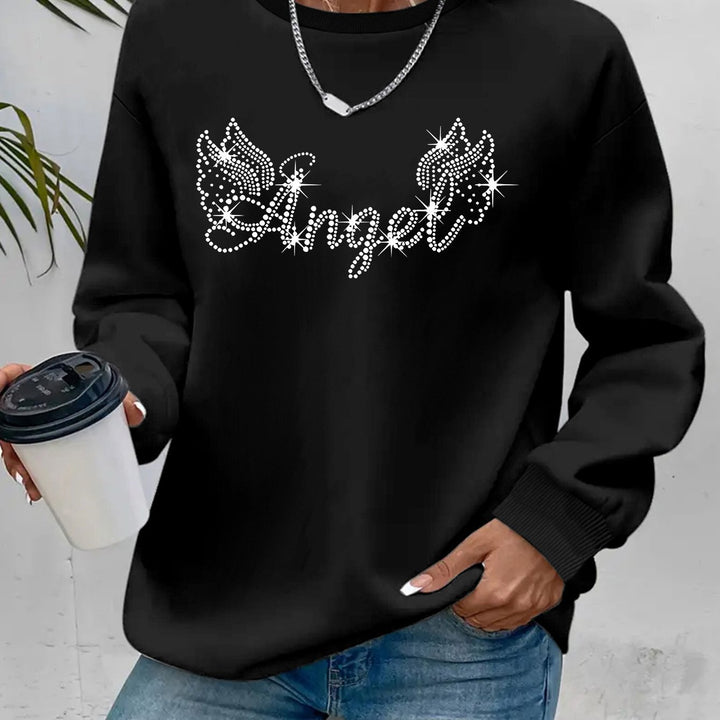 Damen Sweatshirt mit glitzerndem Aufdruck und lässigem Schnitt Drune