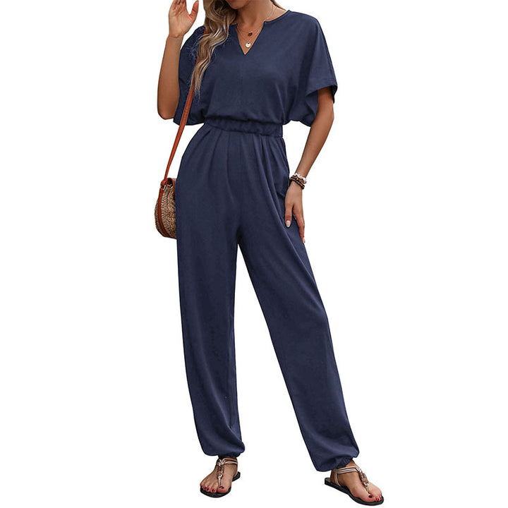 Damen eleganter Jumpsuit mit weitem Bein und komfortablem Taillengürtel Drune
