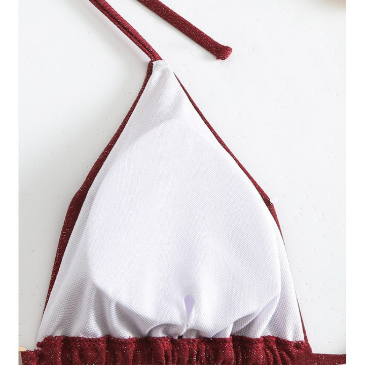 Damen Triangel-Bikini mit glitzerndem Stoff und verstellbaren Trägern Drune