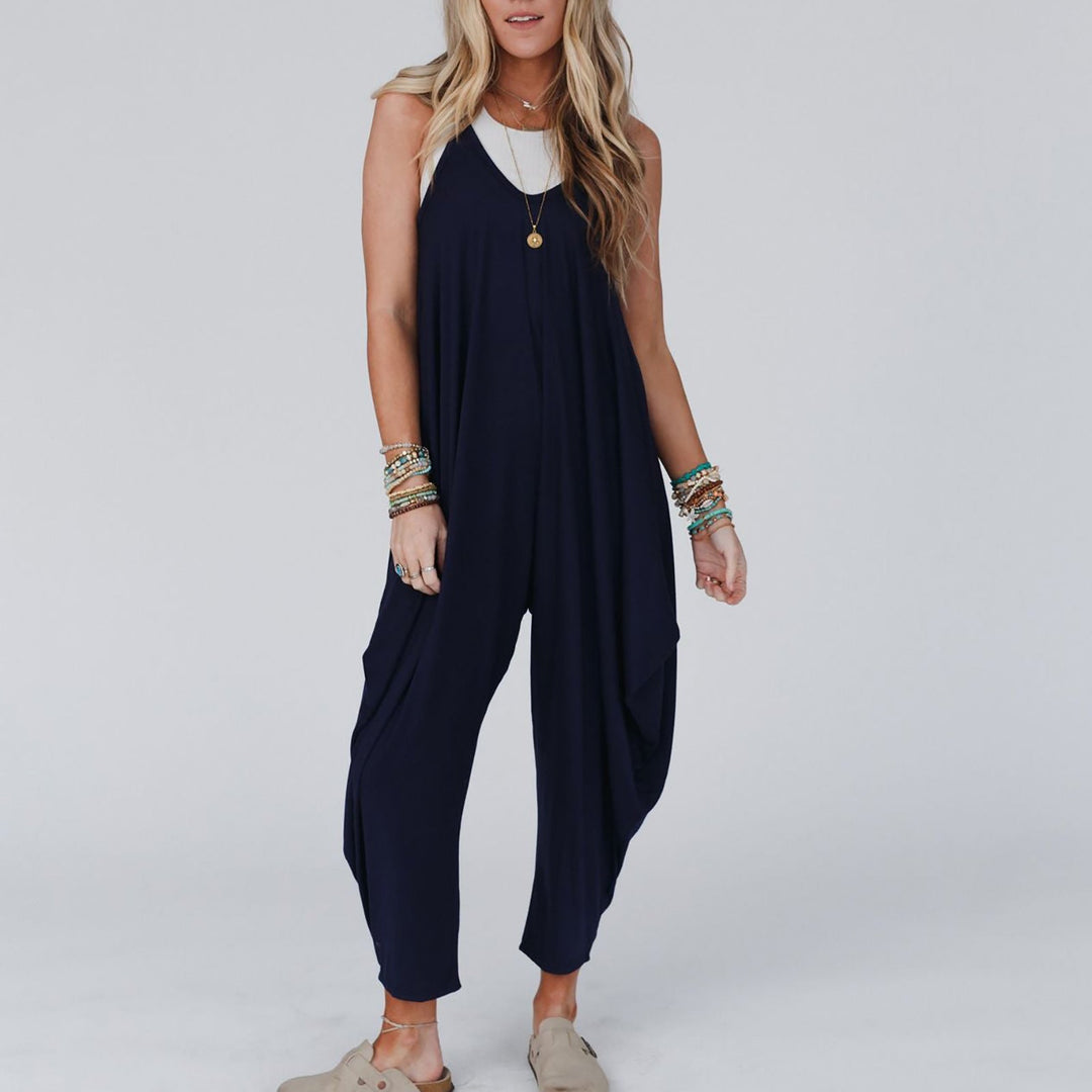 Damen bequemer Jumpsuit mit lässigem Schnitt und tiefem V-Ausschnitt Drune