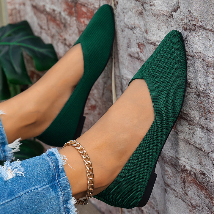 Damen elegante Ballerinas mit tiefem V-Ausschnitt und atmungsaktiver Obermaterialstruktur Drune