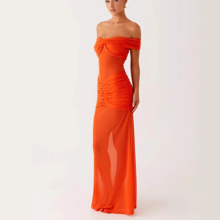 Damen Off-Shoulder Maxikleid mit raffinierten Drapierungen Drune