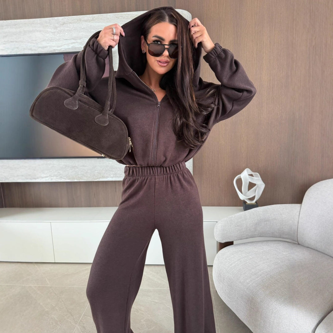 Damen komfortabler Pyjama-Anzug mit langem Bein und Kapuze Drune