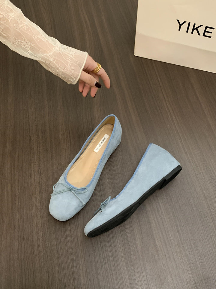 Damen Ballerinas mit zierlichem Schleifendetail und samtiger Oberflächenstruktur Drune