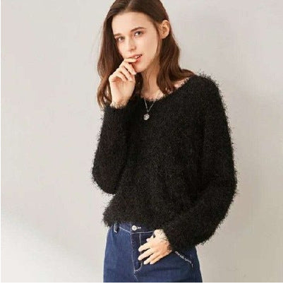 Damen kuscheliger V-Ausschnitt Pullover mit weich flauschiger Textur Drune
