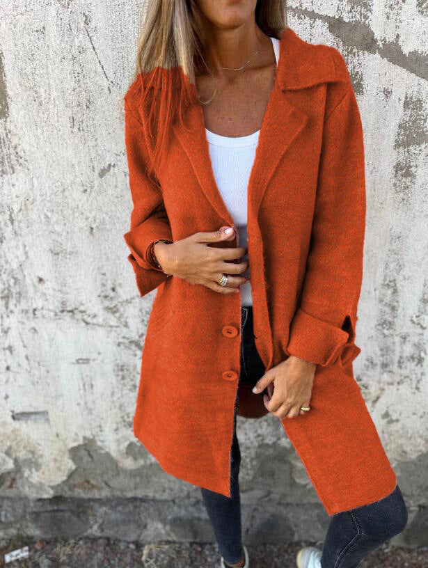 Damen nan Oversize Wollmix-Mantel mit Reverskragen aufgesetzten Taschen geknöpfter Front und umgeschlagenen Ärmeln Drune
