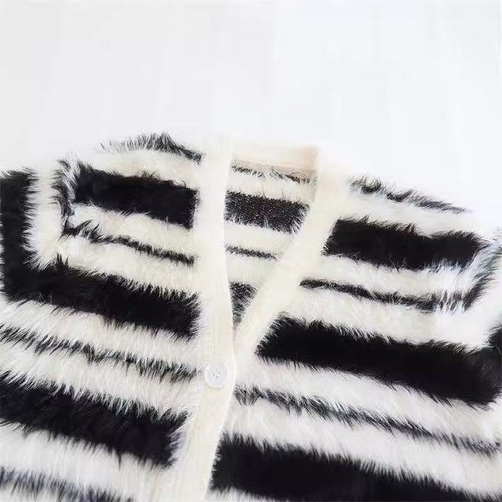 Damen Gemütlicher Strickcardigan mit modernem Streifenmuster und weichem Material Drune